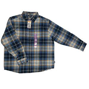 NWT Eddie Bauer Men’s Size XXL Blue Brown Flannel Long Sleeve Button Up Shirt